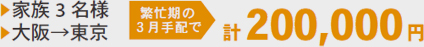 家族3名様、大阪から東京への引越：繁忙期の3月手配で計200,000円