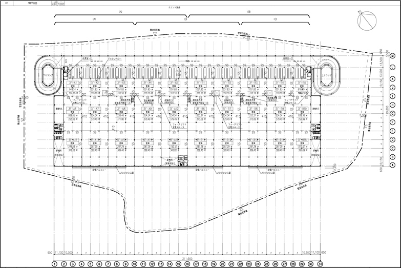 千葉県野田市の倉庫：野田瀬戸物流センター　３階平面図